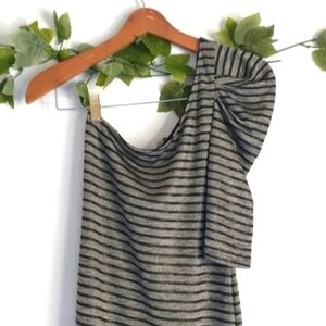 Trac One Arm Off Shoulder Striped Retro Vintage Sparkle Sexy Mini Dress Size S